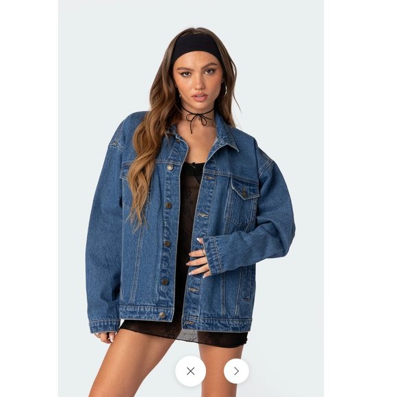 Edikted - Dalia Oversized Denim Jacket - Dark Blue - XS - Picture 1 of 4